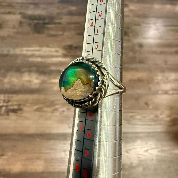 Unique Aurora Opal Ring Northern Lights Sterling Silver Unisex New - Picture 6 of 9